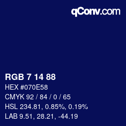 Color code: RGB 7 14 88 | qconv.com