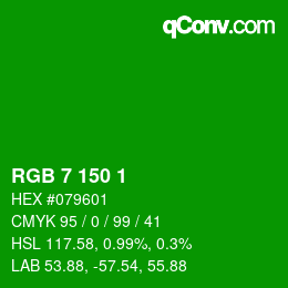 カラーコード: RGB 7 150 1 | qconv.com