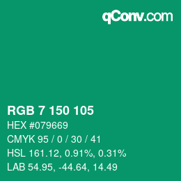カラーコード: RGB 7 150 105 | qconv.com