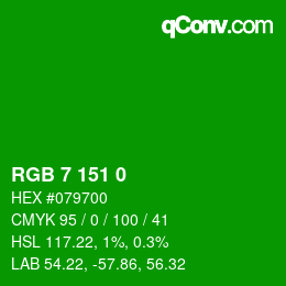 Color code: RGB 7 151 0 | qconv.com