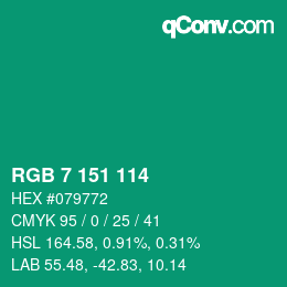 カラーコード: RGB 7 151 114 | qconv.com