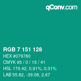 カラーコード: RGB 7 151 128 | qconv.com