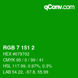 颜色代码: RGB 7 151 2 | qconv.com