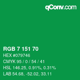 カラーコード: RGB 7 151 70 | qconv.com