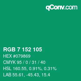 カラーコード: RGB 7 152 105 | qconv.com