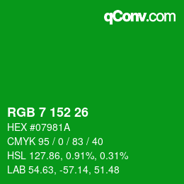Color code: RGB 7 152 26 | qconv.com