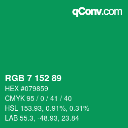 颜色代码: RGB 7 152 89 | qconv.com