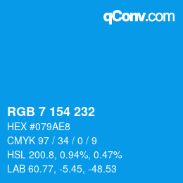 カラーコード: RGB 7 154 232 | qconv.com
