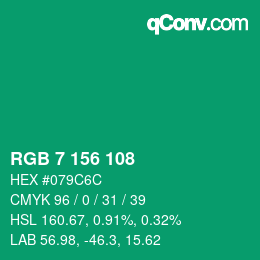 カラーコード: RGB 7 156 108 | qconv.com