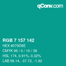 Color code: RGB 7 157 142 | qconv.com