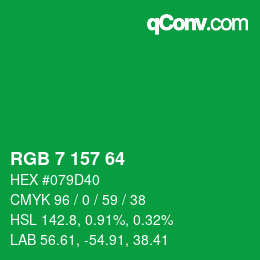 颜色代码: RGB 7 157 64 | qconv.com
