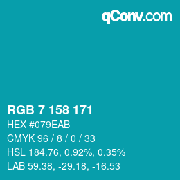 颜色代码: RGB 7 158 171 | qconv.com