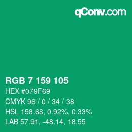 カラーコード: RGB 7 159 105 | qconv.com