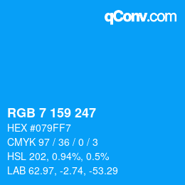 カラーコード: RGB 7 159 247 | qconv.com