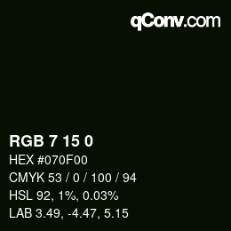 颜色代码: RGB 7 15 0 | qconv.com