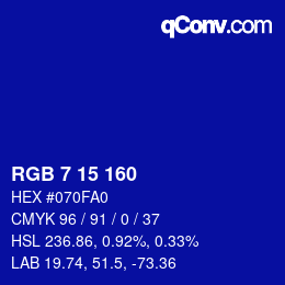 Color code: RGB 7 15 160 | qconv.com