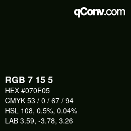 Color code: RGB 7 15 5 | qconv.com