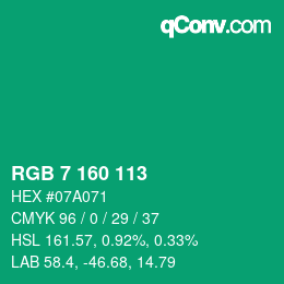 カラーコード: RGB 7 160 113 | qconv.com