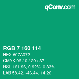Código de color: RGB 7 160 114 | qconv.com