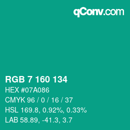 Color code: RGB 7 160 134 | qconv.com