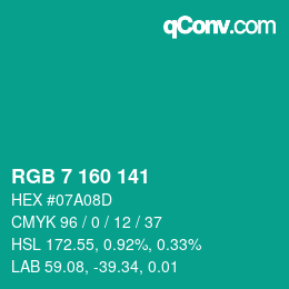 Color code: RGB 7 160 141 | qconv.com