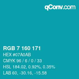 Color code: RGB 7 160 171 | qconv.com