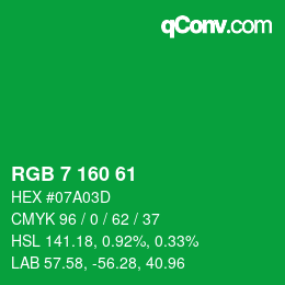 Color code: RGB 7 160 61 | qconv.com