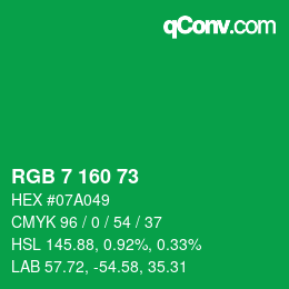 Color code: RGB 7 160 73 | qconv.com