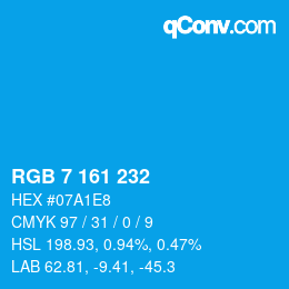Color code: RGB 7 161 232 | qconv.com