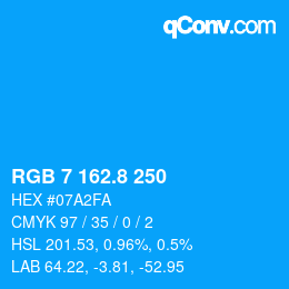 カラーコード: RGB 7 162.8 250 | qconv.com