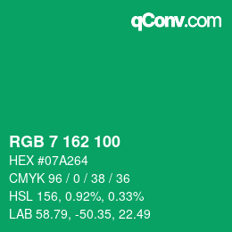 Color code: RGB 7 162 100 | qconv.com