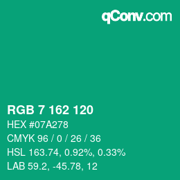 Color code: RGB 7 162 120 | qconv.com