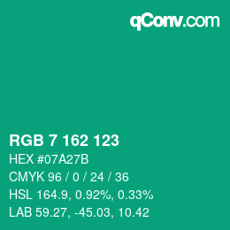 颜色代码: RGB 7 162 123 | qconv.com