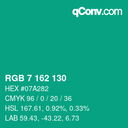 颜色代码: RGB 7 162 130 | qconv.com