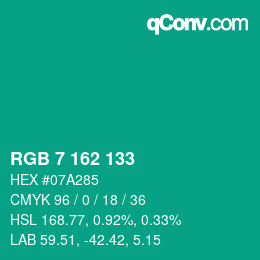 颜色代码: RGB 7 162 133 | qconv.com