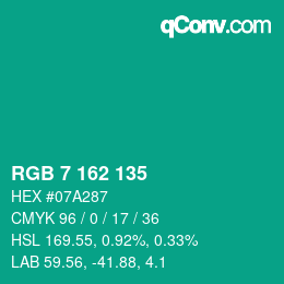 カラーコード: RGB 7 162 135 | qconv.com
