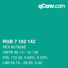 Color code: RGB 7 162 142 | qconv.com