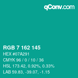 颜色代码: RGB 7 162 145 | qconv.com
