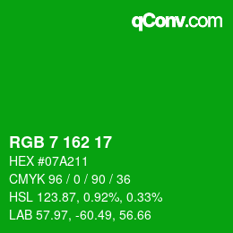 颜色代码: RGB 7 162 17 | qconv.com