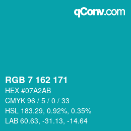 Color code: RGB 7 162 171 | qconv.com