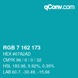 Color code: RGB 7 162 173 | qconv.com