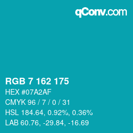 Color code: RGB 7 162 175 | qconv.com