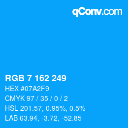 颜色代码: RGB 7 162 249 | qconv.com
