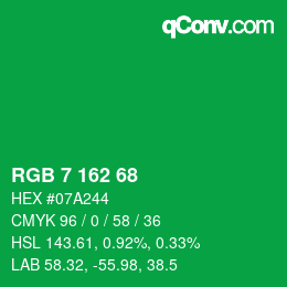 颜色代码: RGB 7 162 68 | qconv.com