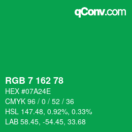 颜色代码: RGB 7 162 78 | qconv.com