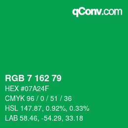 颜色代码: RGB 7 162 79 | qconv.com