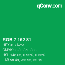 颜色代码: RGB 7 162 81 | qconv.com