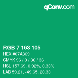 カラーコード: RGB 7 163 105 | qconv.com