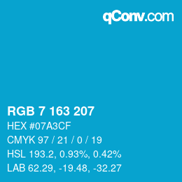 カラーコード: RGB 7 163 207 | qconv.com