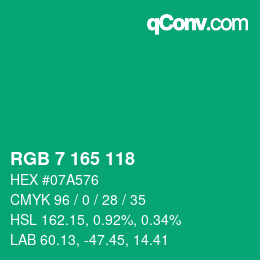 カラーコード: RGB 7 165 118 | qconv.com